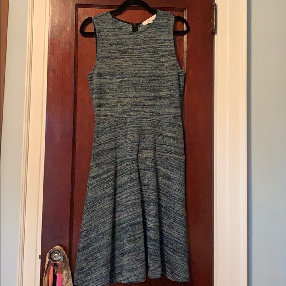 Ann Taylor Loft Green & White Tweed Pattern Dress